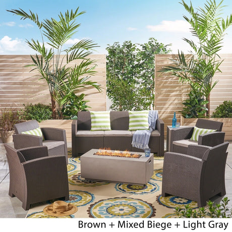 Mercier Outdoor 7-Seater Wicker Print Chat Set by Christopher Knight Home