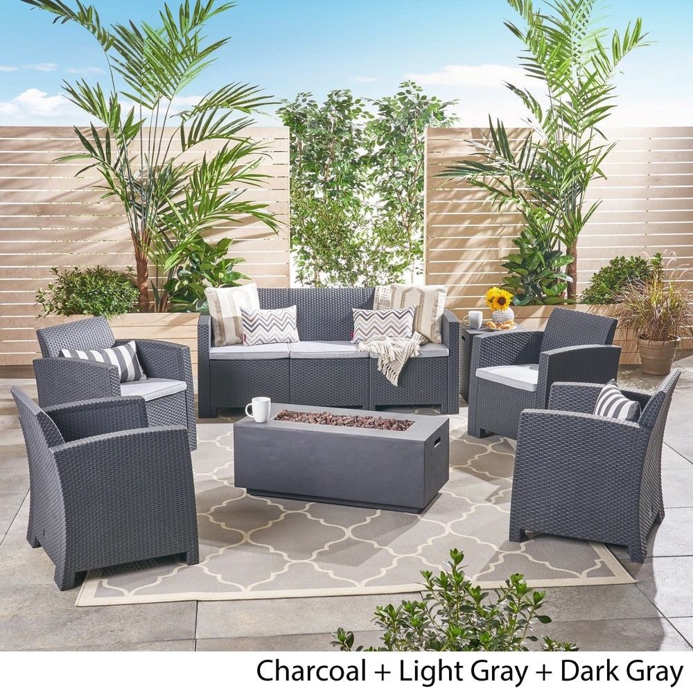 Mercier Outdoor 7-Seater Wicker Print Chat Set by Christopher Knight Home