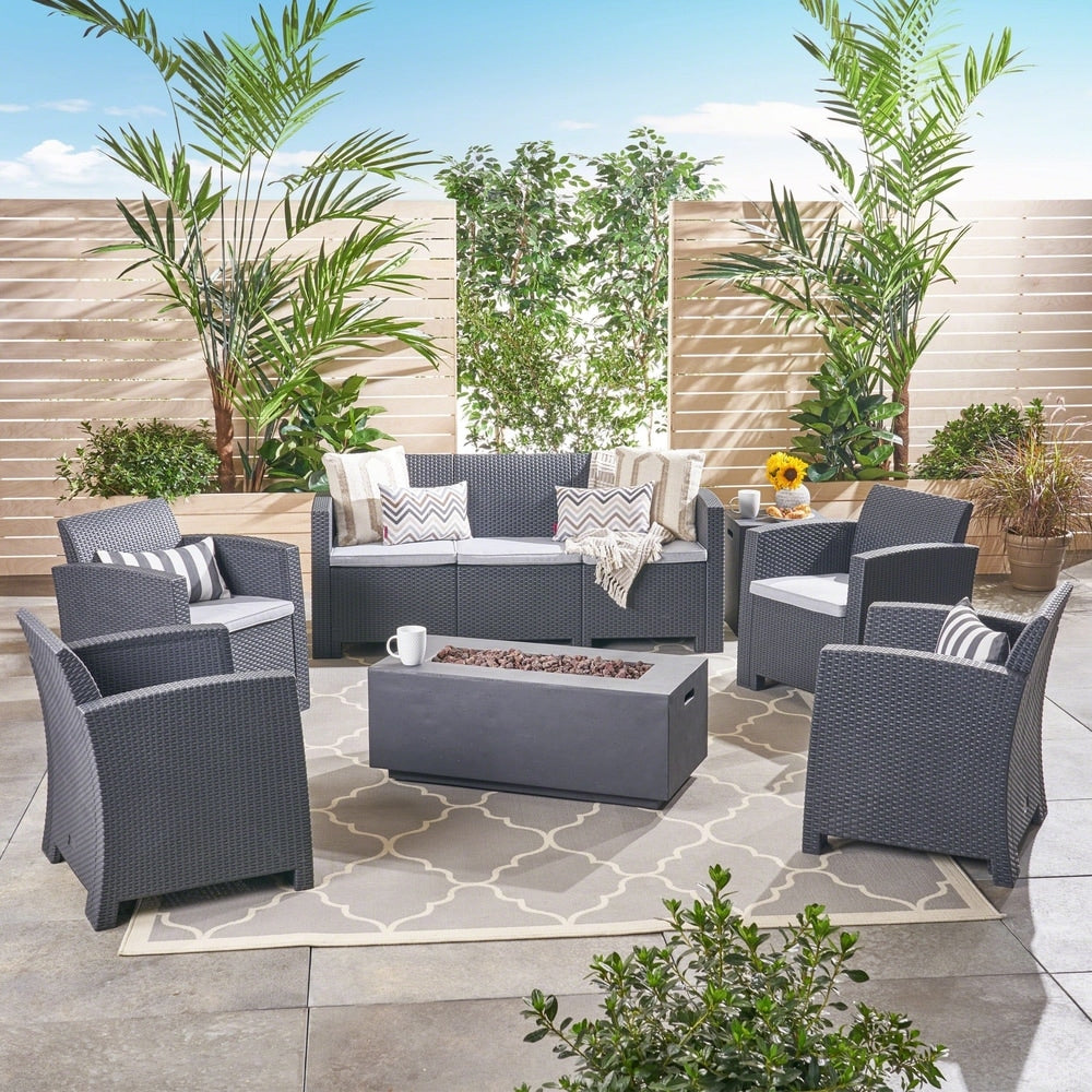 Mercier Outdoor 7-Seater Wicker Print Chat Set by Christopher Knight Home