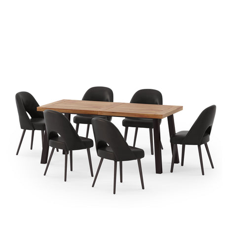 Meriden Faux Leather and Wood 7 Piece Dining Set by Christopher Knight Home