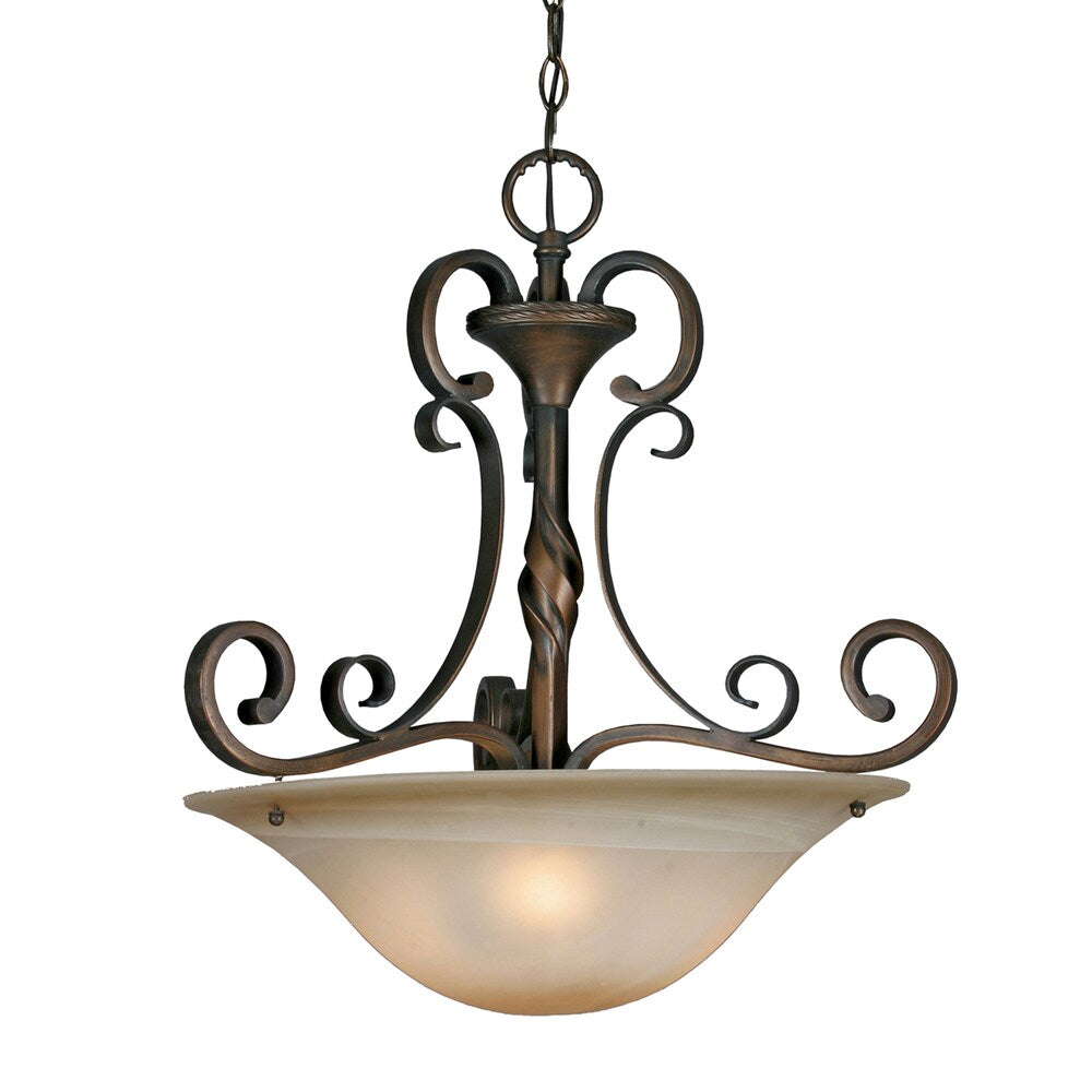 Golden Lighting Meridian Golden Bronze 3-Light Pendant With Antique Marbled Glass Shade - Pewter