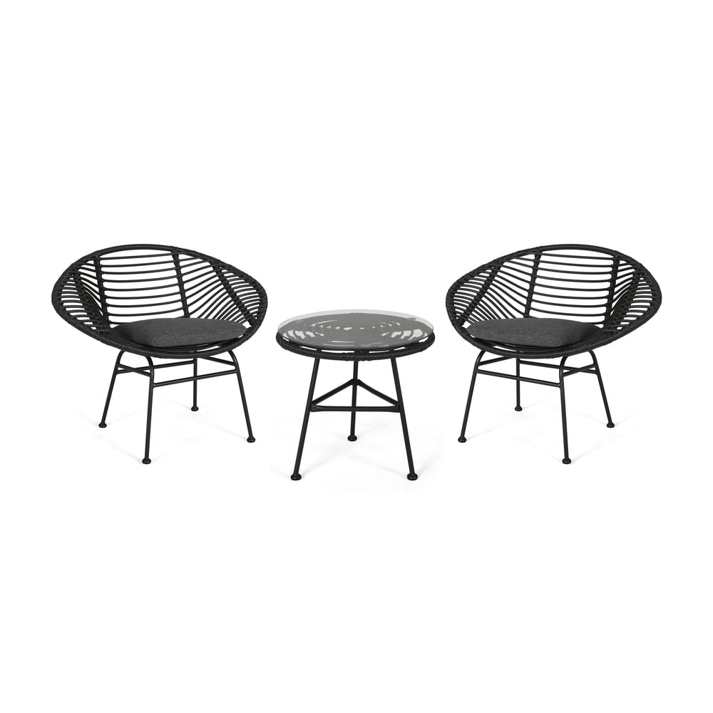 Meridian Outdoor 2 Seater Faux Wicker Chat Set with Tempered Glass Table by Christopher Knight Home