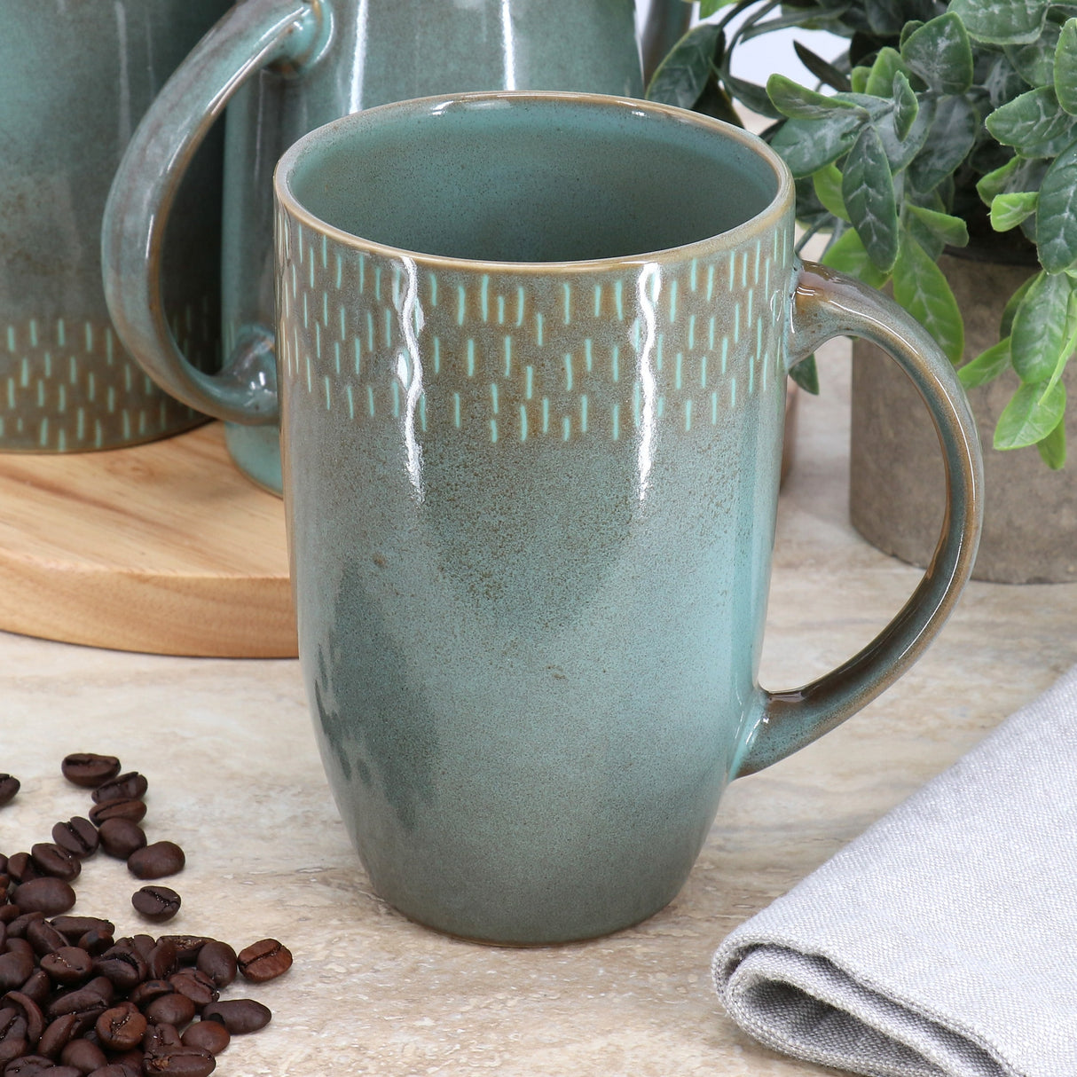 Meritage Jasper 6 Piece 22 Ounce Stoneware Tall Latte Cup Set in Green