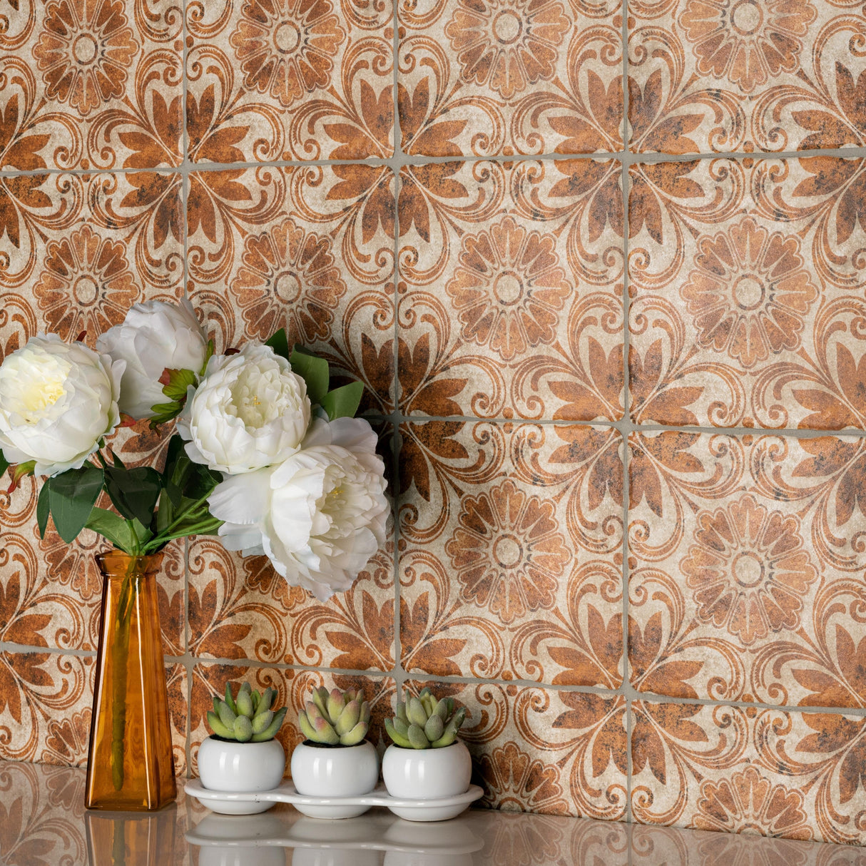 Merola Tile Costa Arena Decor Dahlia 7-3/4" x 7-3/4" Ceramic Floor and Wall Tile