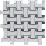 Merola Tile Metro Dog Bone Basketweave Matte White with Glass Silver Dot 10" x 10" Porcelain Mosaic Wall Tile