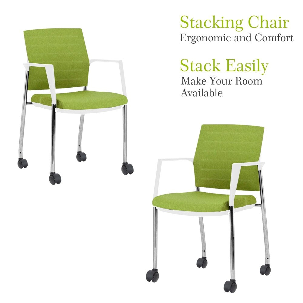 Mesh Upholstered Stacking Office Chair Guest/Reception Chair with Armrests, 2 Sets