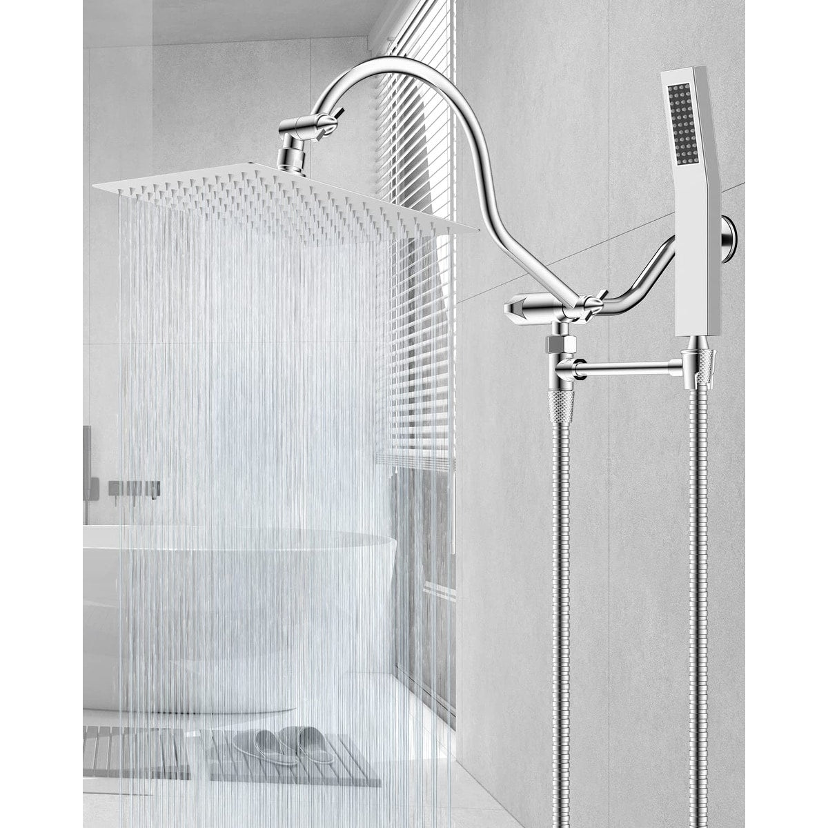 Metal 12" High Pressure Rain Shower Head with Handheld Shower Combo