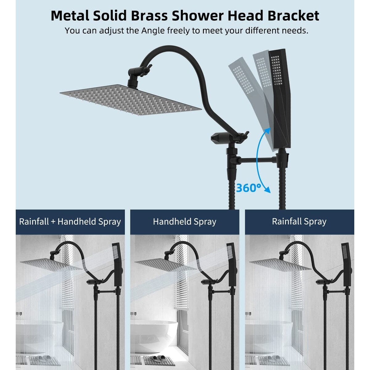 Metal 12" High Pressure Rain Shower Head with Handheld Shower Combo
