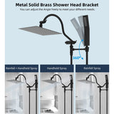 Metal 12" High Pressure Rain Shower Head with Handheld Shower Combo