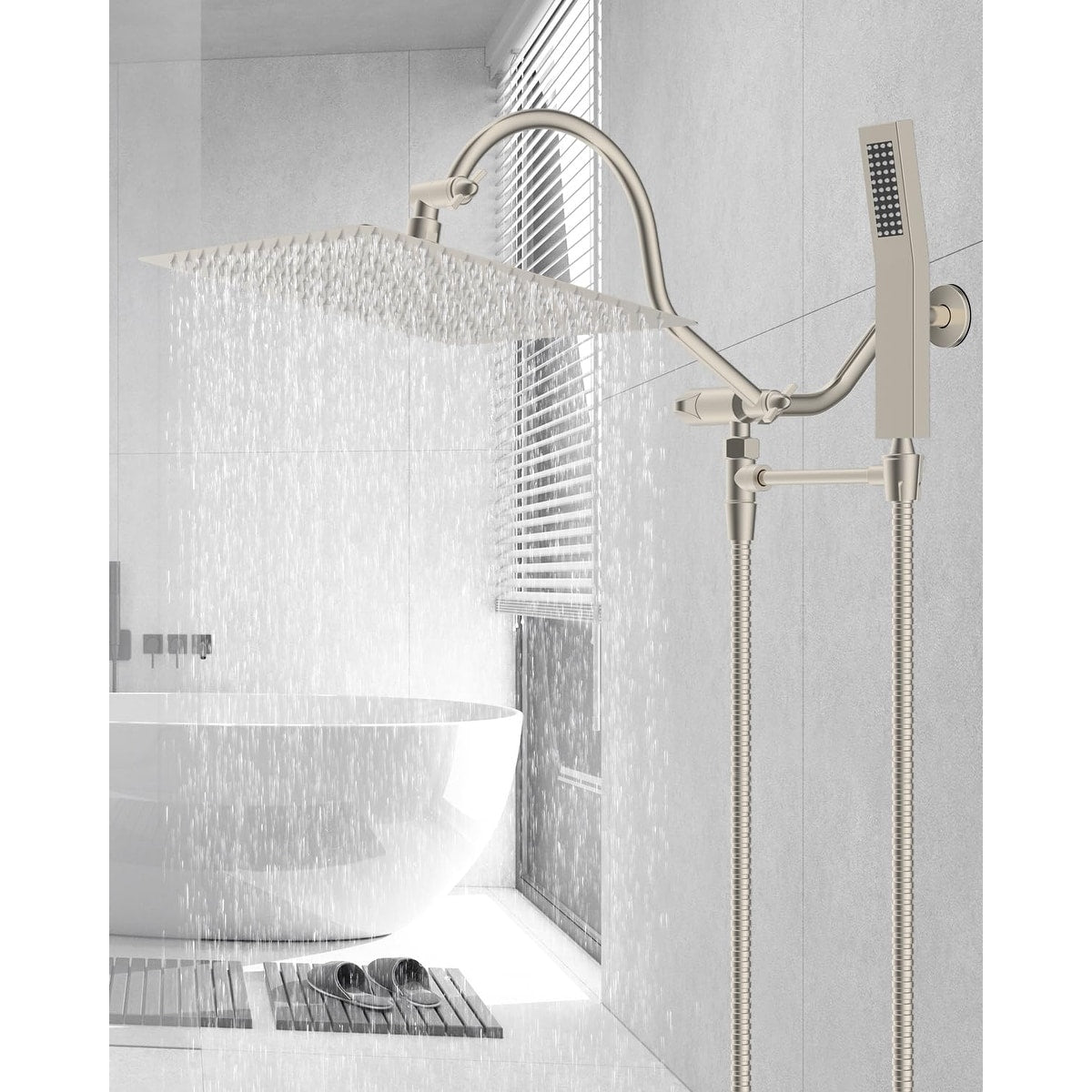 Metal 12" High Pressure Rain Shower Head with Handheld Shower Combo