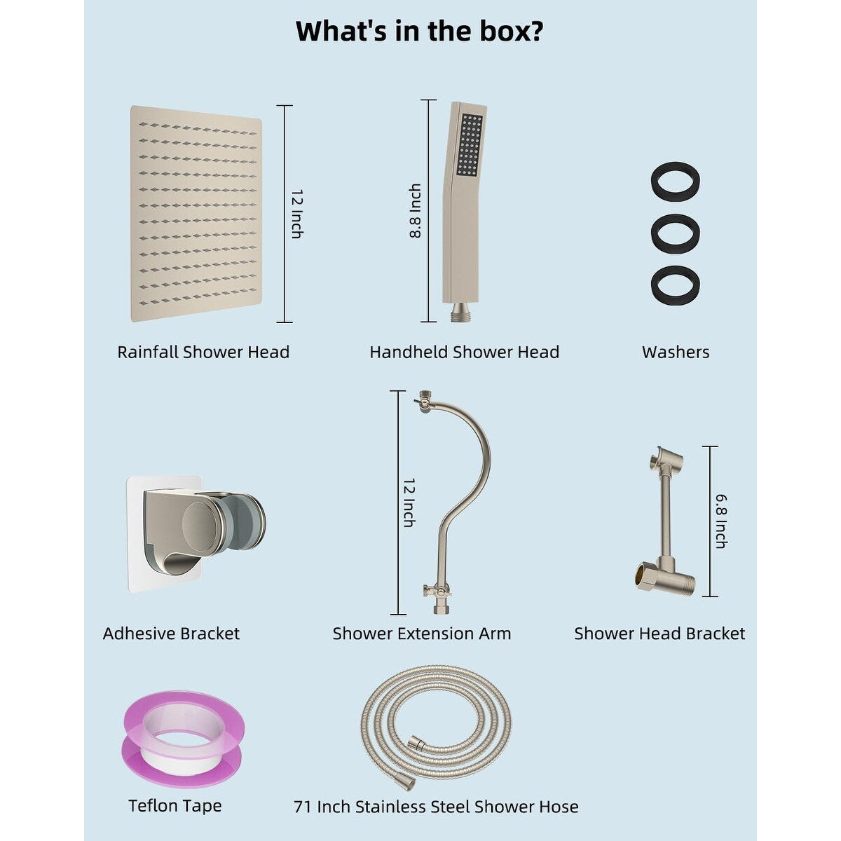 Metal 12" High Pressure Rain Shower Head with Handheld Shower Combo