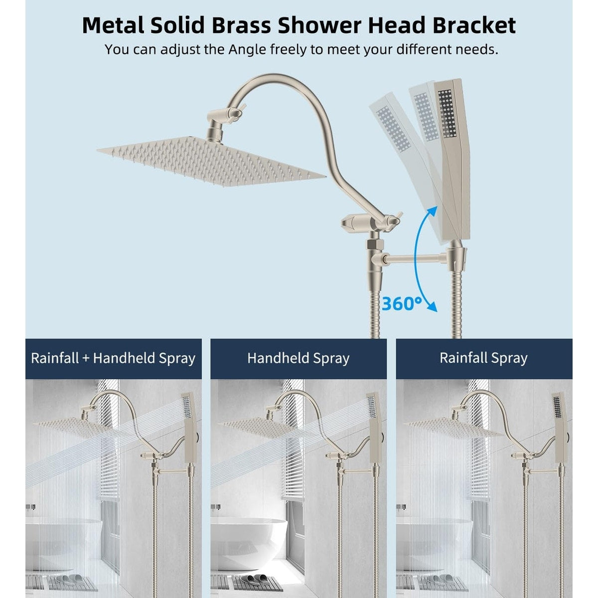 Metal 12" High Pressure Rain Shower Head with Handheld Shower Combo