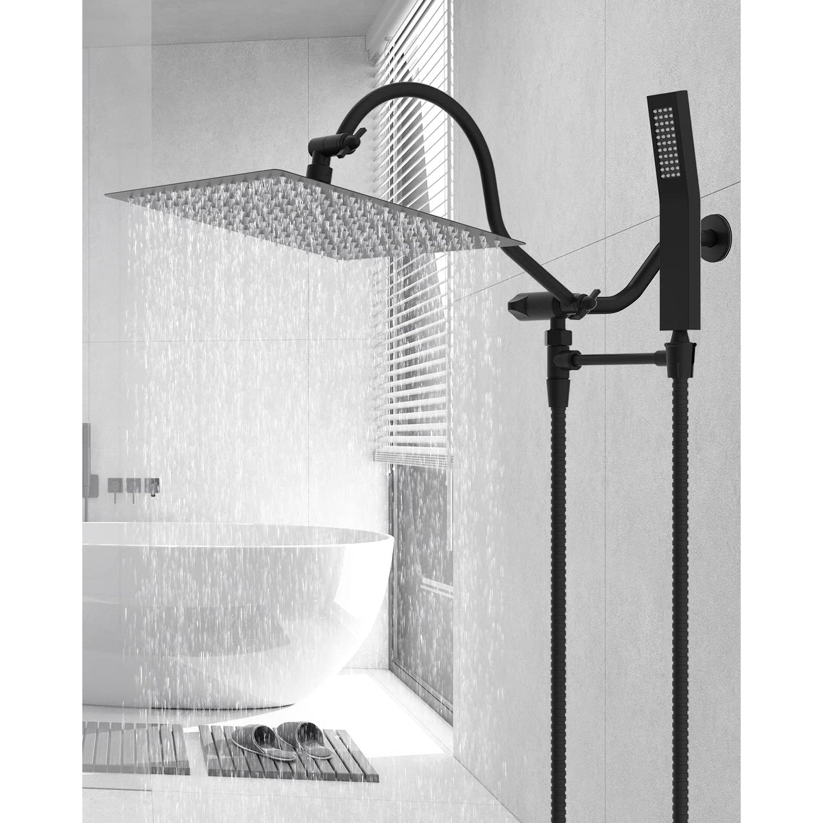 Metal 12" High Pressure Rain Shower Head with Handheld Shower Combo