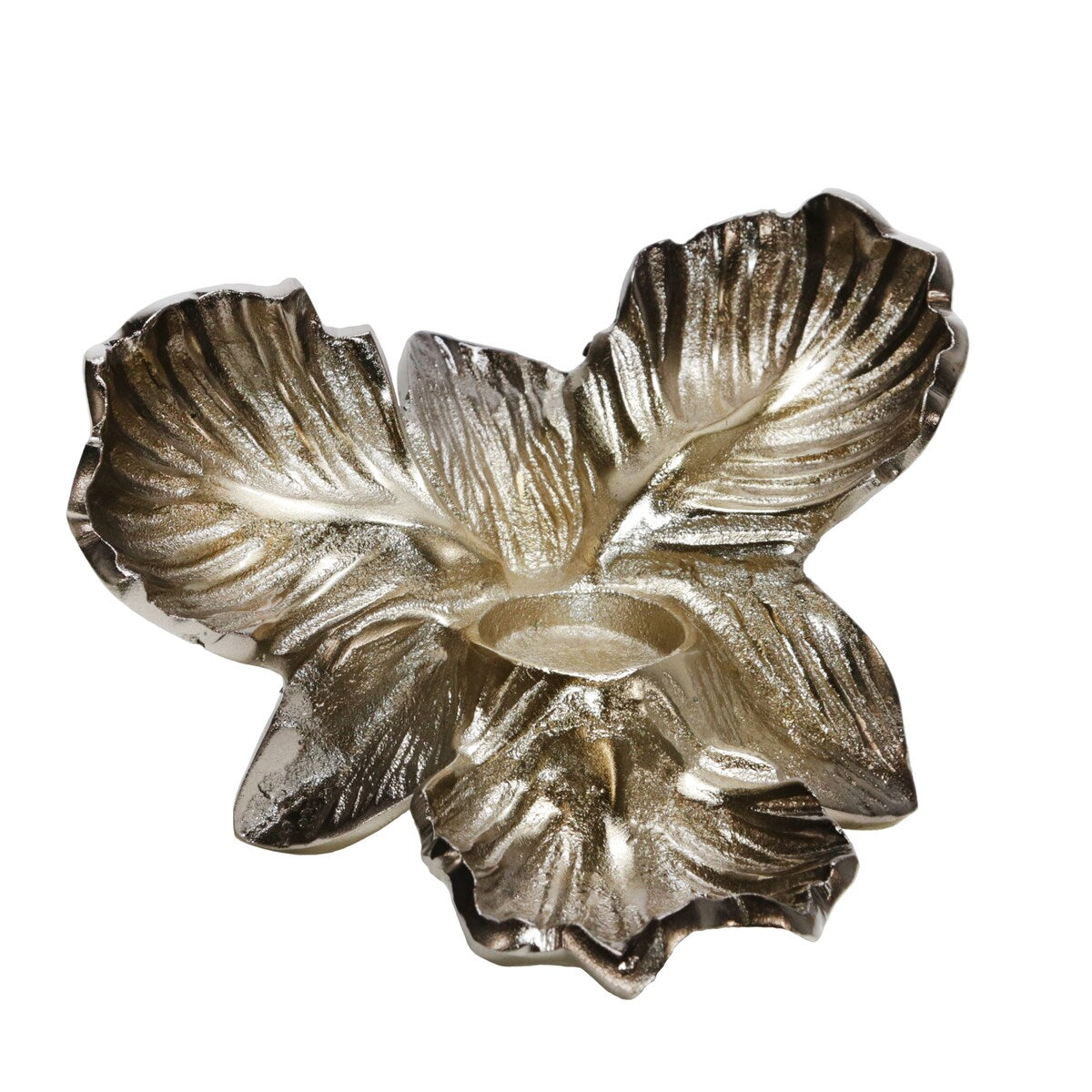 Metal 12" Orchid Tealight Candle Holder, Gold - 12Lx9Wx6H