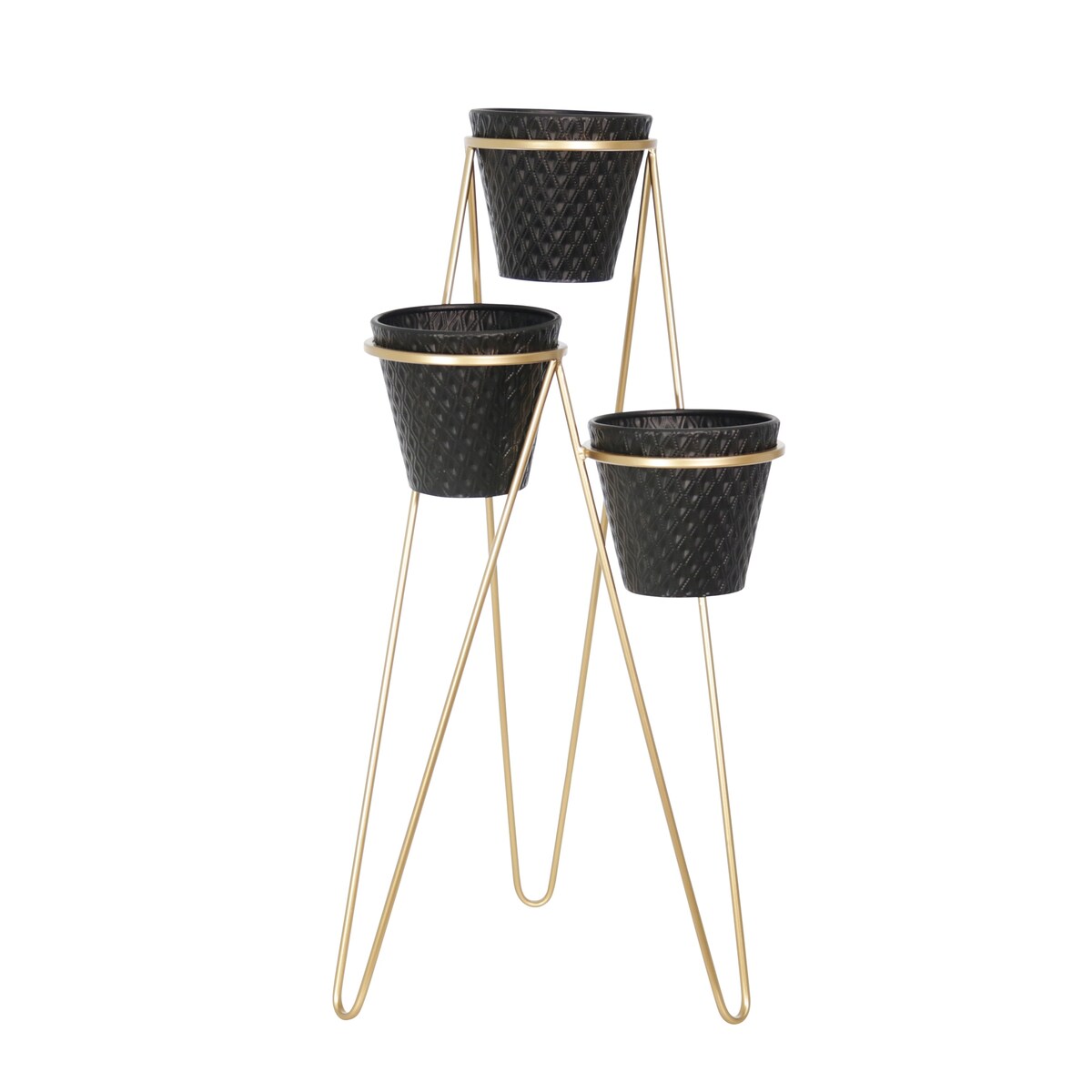 Metal 31" 3Tier Planter, Black/Gold, Novelty, 31"H, - 16" x 15" x 31"
