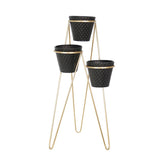 Metal 31" 3Tier Planter, Black/Gold, Novelty, 31"H, - 16" x 15" x 31"