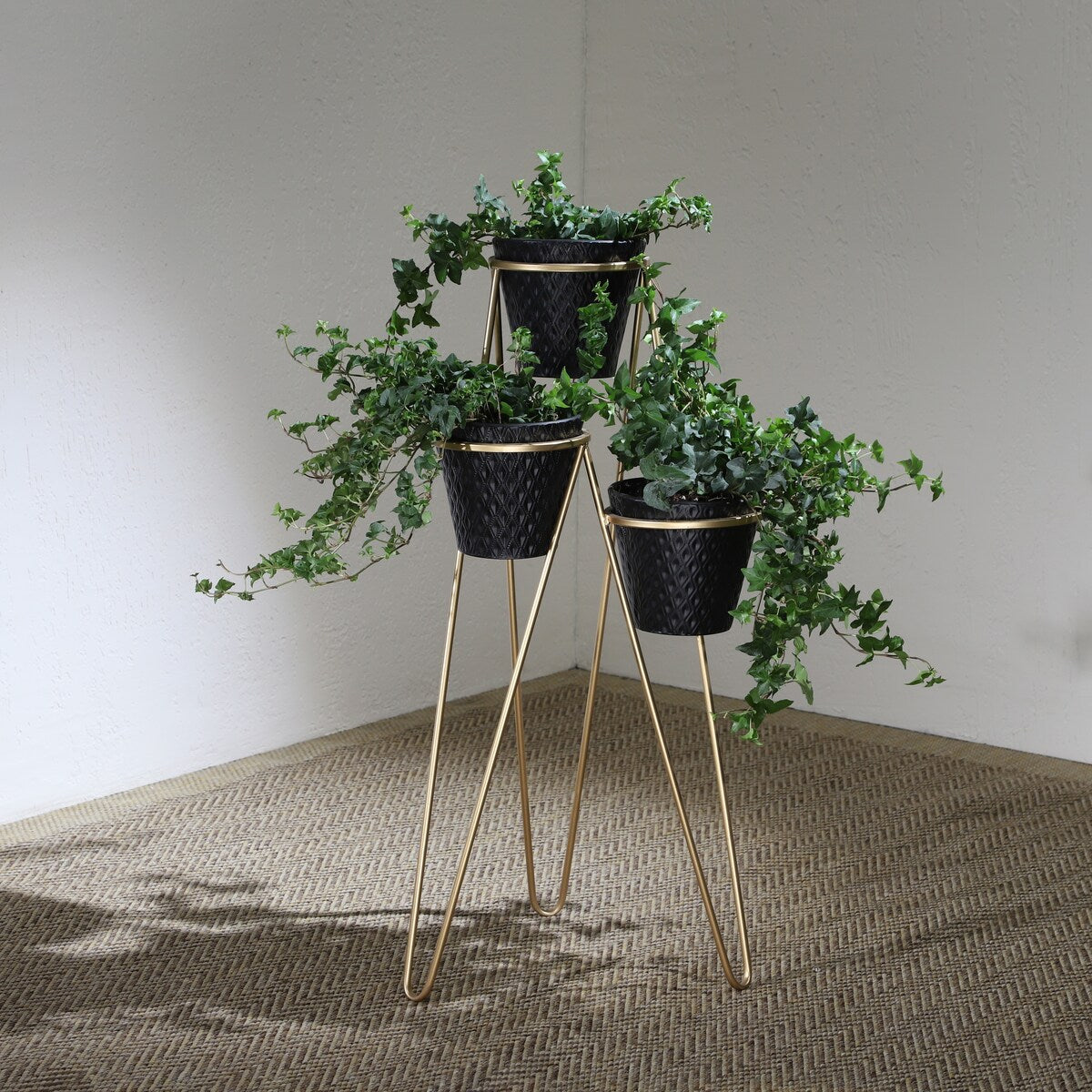 Metal 31" 3Tier Planter, Black/Gold, Novelty, 31"H, - 16" x 15" x 31"