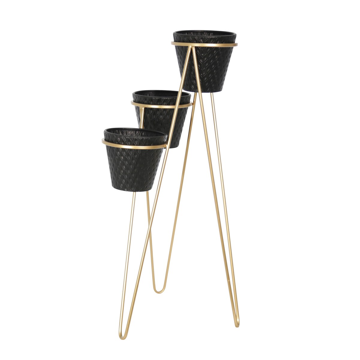 Metal 31" 3Tier Planter, Black/Gold, Novelty, 31"H, - 16" x 15" x 31"