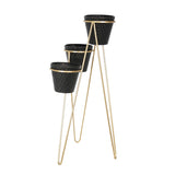 Metal 31" 3Tier Planter, Black/Gold, Novelty, 31"H, - 16" x 15" x 31"