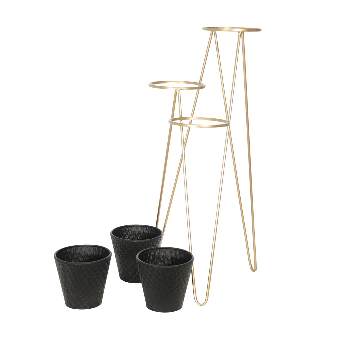 Metal 31" 3Tier Planter, Black/Gold, Novelty, 31"H, - 16" x 15" x 31"