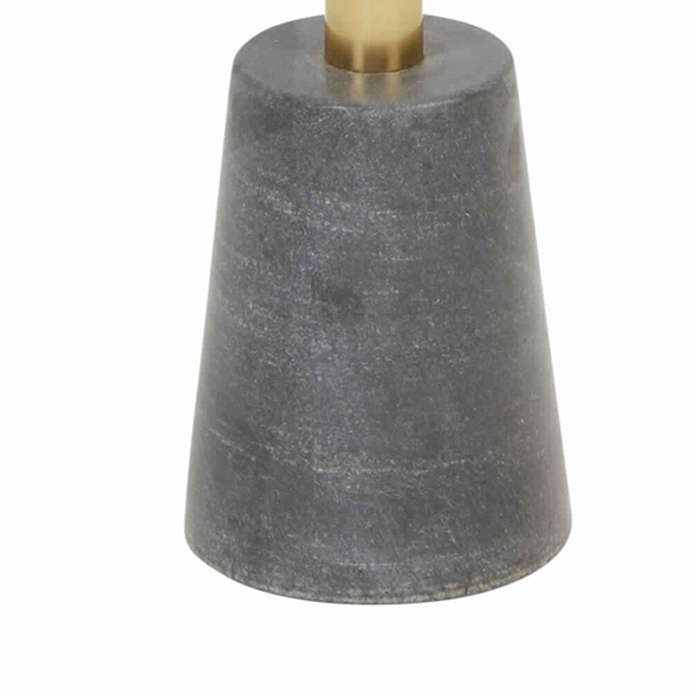 Metal Accent Table with Marble Base and Octagonal Tray Top, Gold and Gray