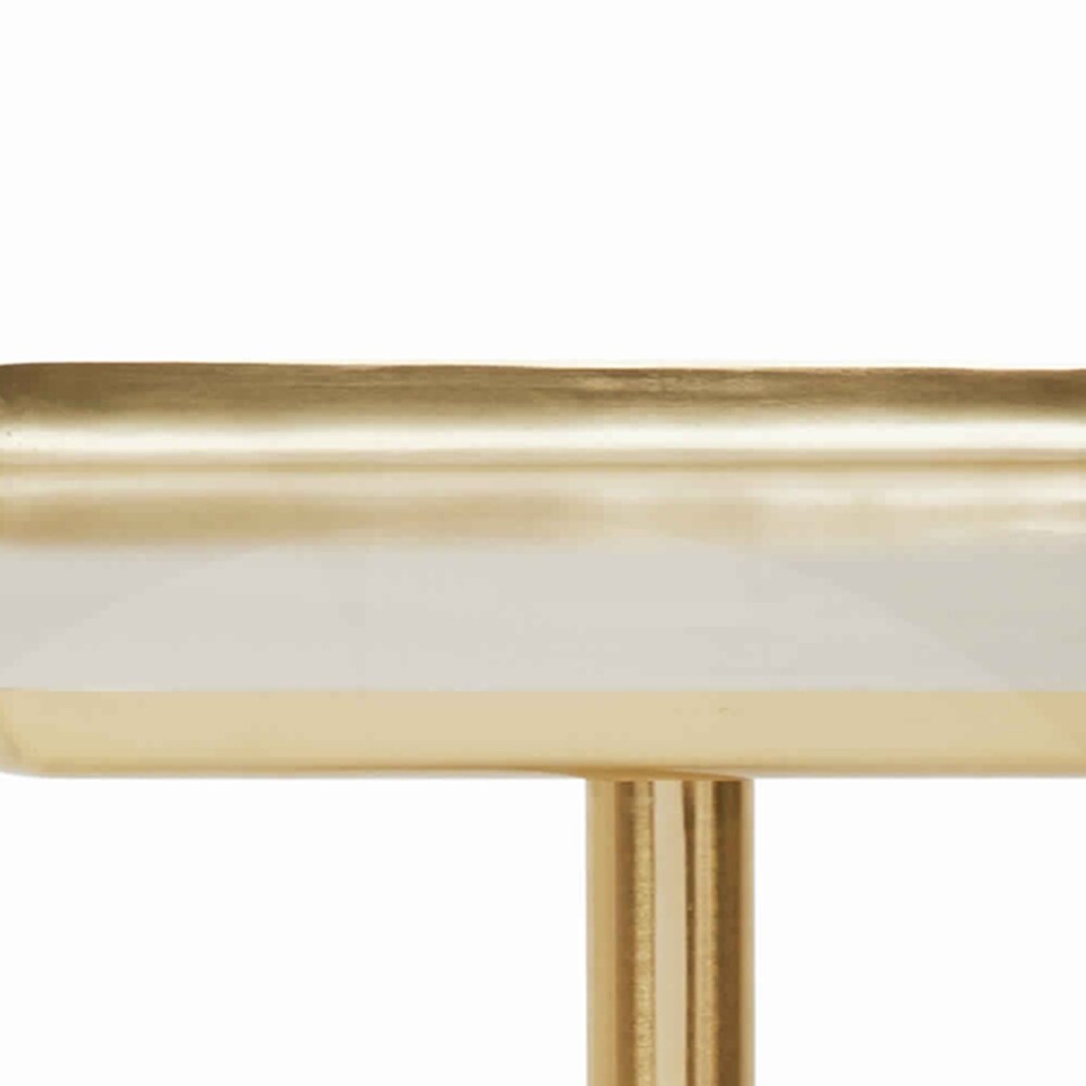 Metal Accent Table with Marble Base and Octagonal Tray Top, Gold and Gray