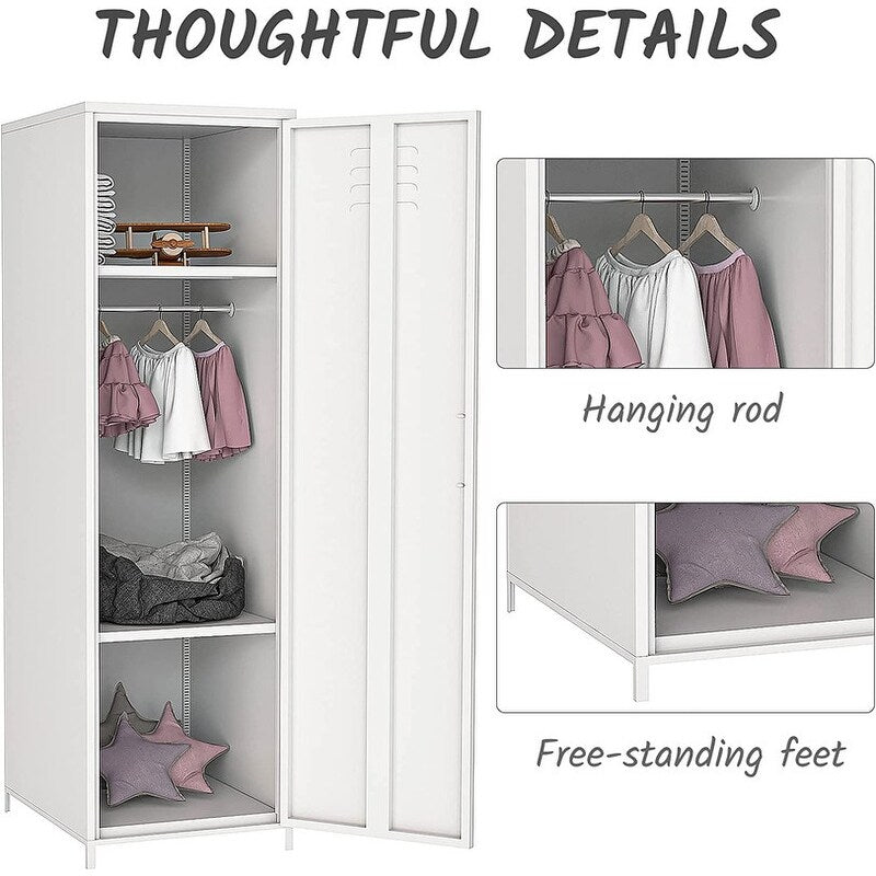Metal Armoires Locker Cabinet for Kid with Hanging Rod and Shelves