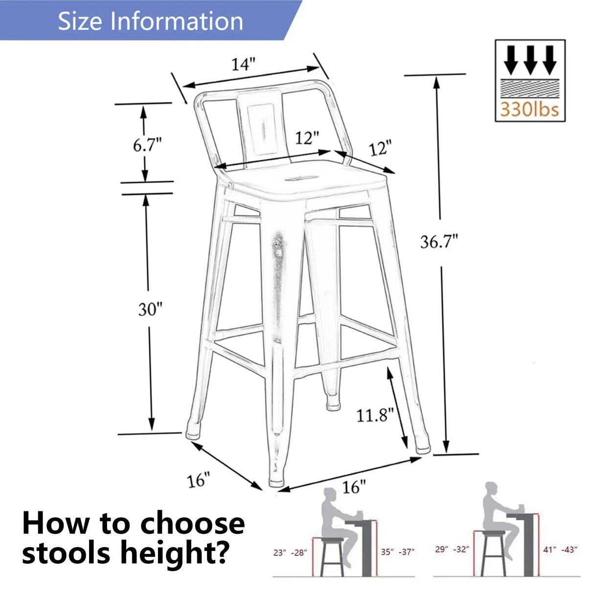 Bar Stools Set of 4,Counter Height Barstools Metal Bar Stools
