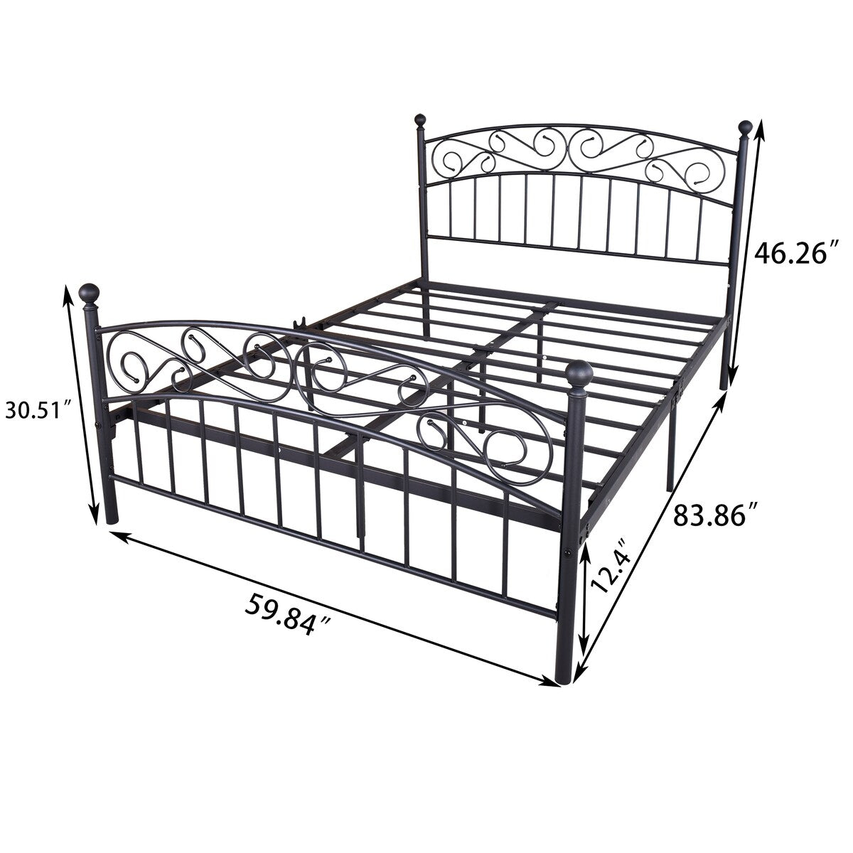 Metal Bed Frame Platform Mattress Foundation With Headboard And Footrest, Heavy Duty,Queen Black 59.84X25.20X3.94In
