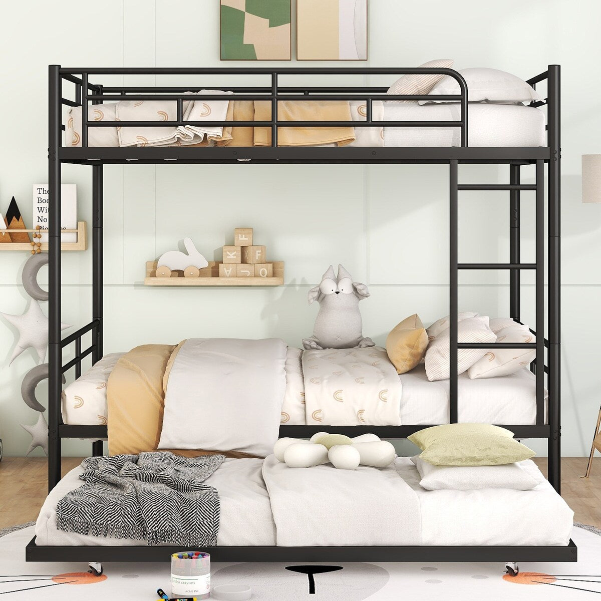 Metal Bunk Bed with Trundle