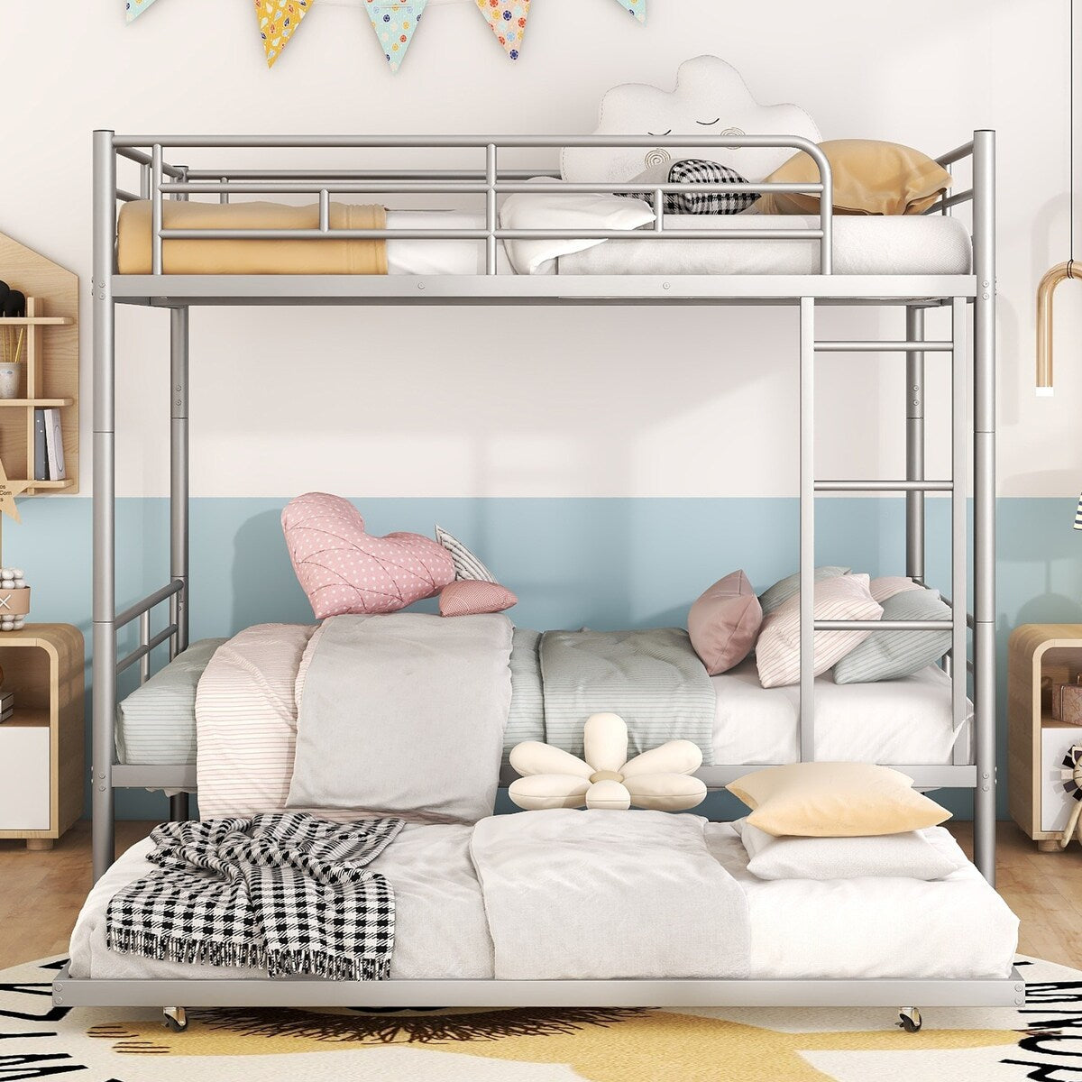 Metal Bunk Bed with Trundle