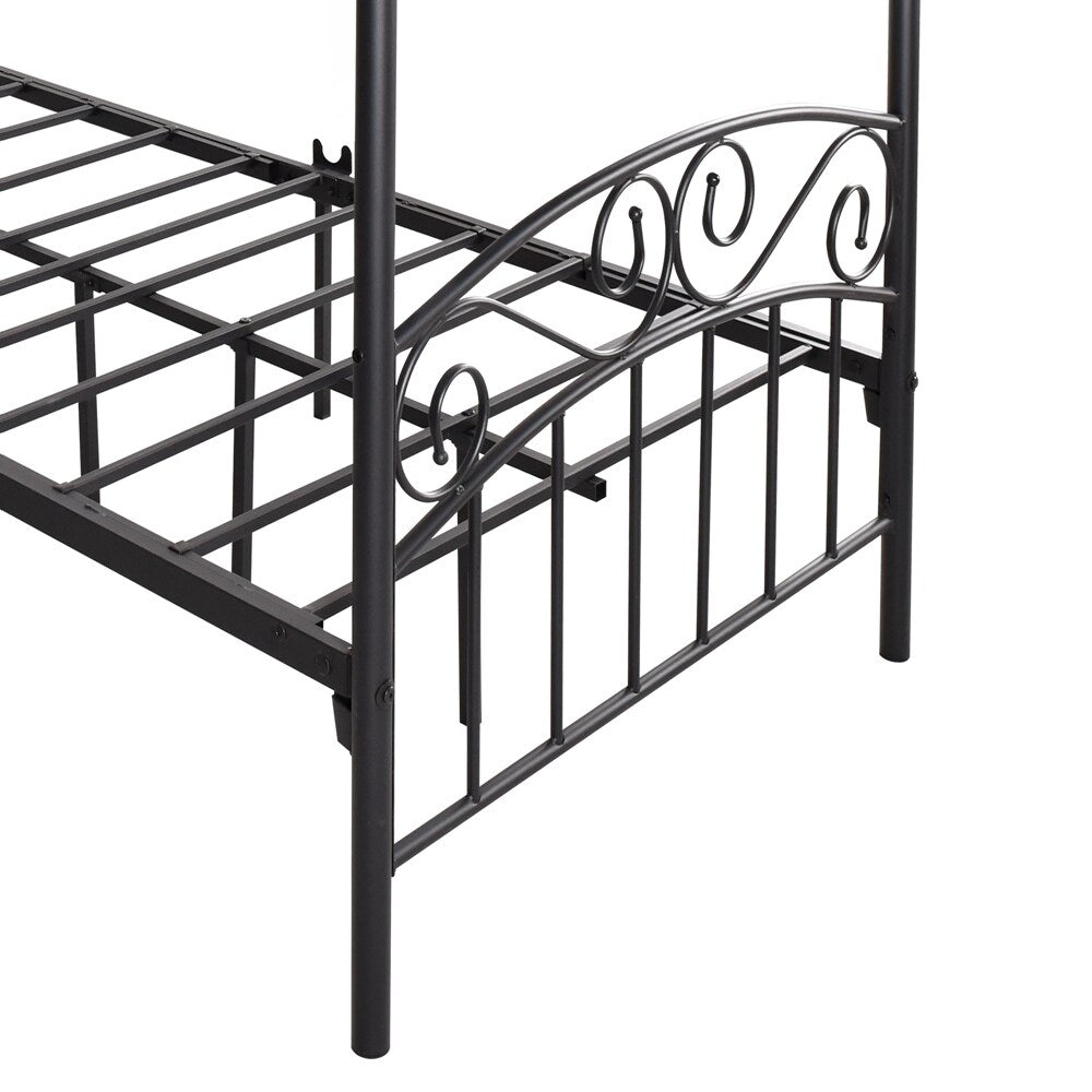 Metal Canopy Bed Frame with Ornate European Style Headboard & Footboard Sturdy Steel Perfectly Fits Your Mattress Easy Assembly
