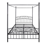 Metal Canopy Bed Frame with Ornate European Style Headboard & Footboard Sturdy Steel Perfectly Fits Your Mattress Easy Assembly