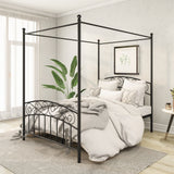 Metal Canopy Bed Frame with Ornate European Style Headboard & Footboard Sturdy Steel Perfectly Fits Your Mattress Easy Assembly