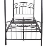 Metal Canopy Bed Frame with Ornate European Style Headboard & Footboard Sturdy Steel Perfectly Fits Your Mattress Easy Assembly