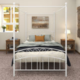 Metal Canopy Bed Frame with Ornate European Style Headboard & Footboard Sturdy Steel Perfectly Fits Your Mattress Easy Assembly