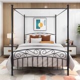 Metal Canopy Bed Frame with Ornate European Style Headboard & Footboard Sturdy Steel Perfectly Fits Your Mattress Easy Assembly