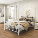 Metal Canopy Bed Frame with Ornate European Style Headboard & Footboard Sturdy Steel Perfectly Fits Your Mattress Easy Assembly