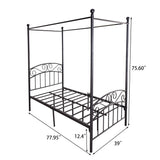Metal Canopy Bed Frame with Ornate European Style Headboard & Footboard Sturdy Steel Perfectly Fits Your Mattress Easy Assembly