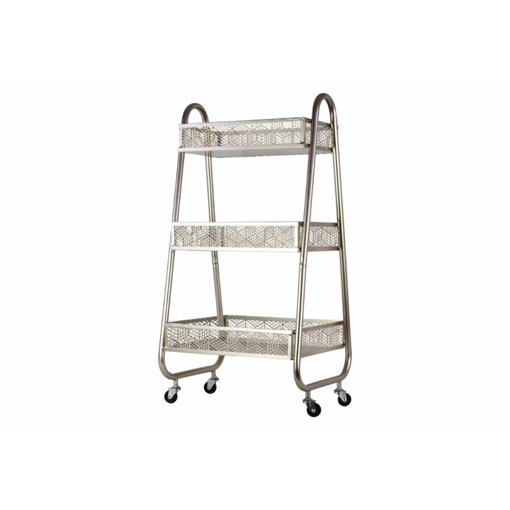 Metal Cart with 3 Box Metal Bins, Arched Frame Handles- Silver