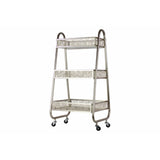 Metal Cart with 3 Box Metal Bins, Arched Frame Handles- Silver