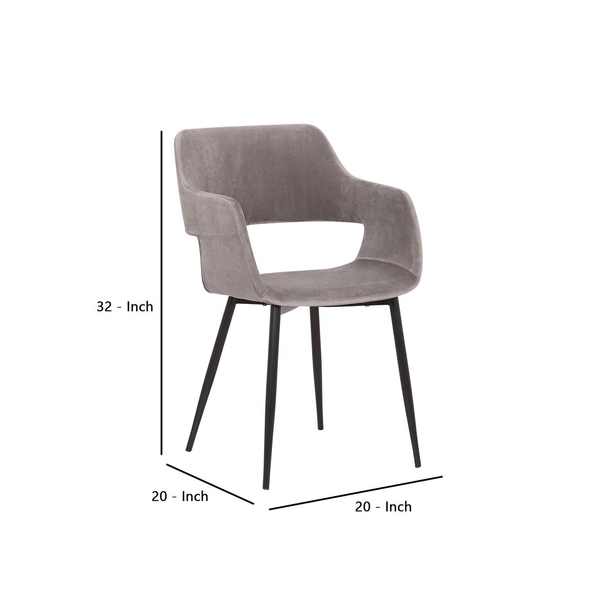 Metal Dining Accent Chair with Open Back, Gray and Black