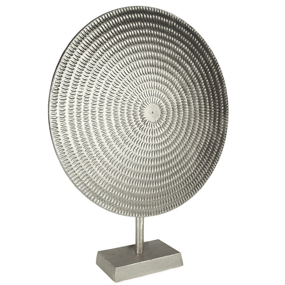 Metal Disc Table Decor with Textured Details, Silver