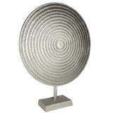 Metal Disc Table Decor with Textured Details, Silver