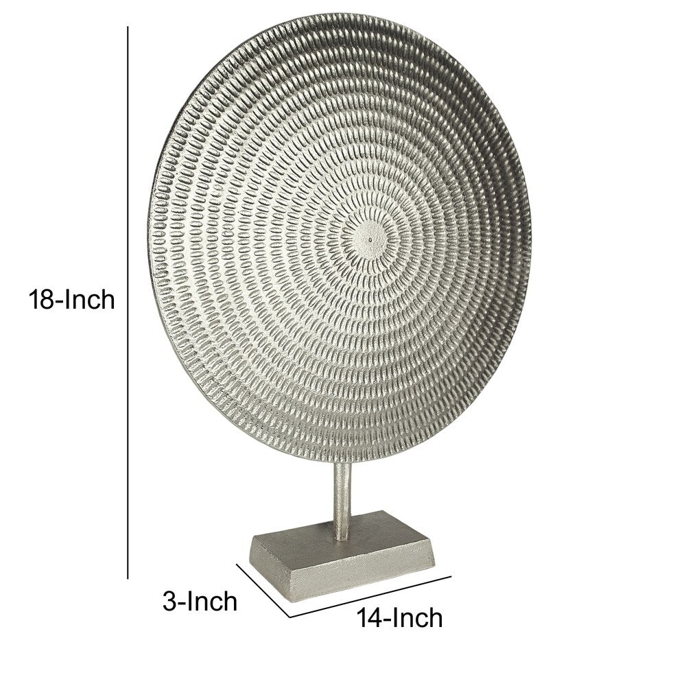Metal Disc Table Decor with Textured Details, Silver