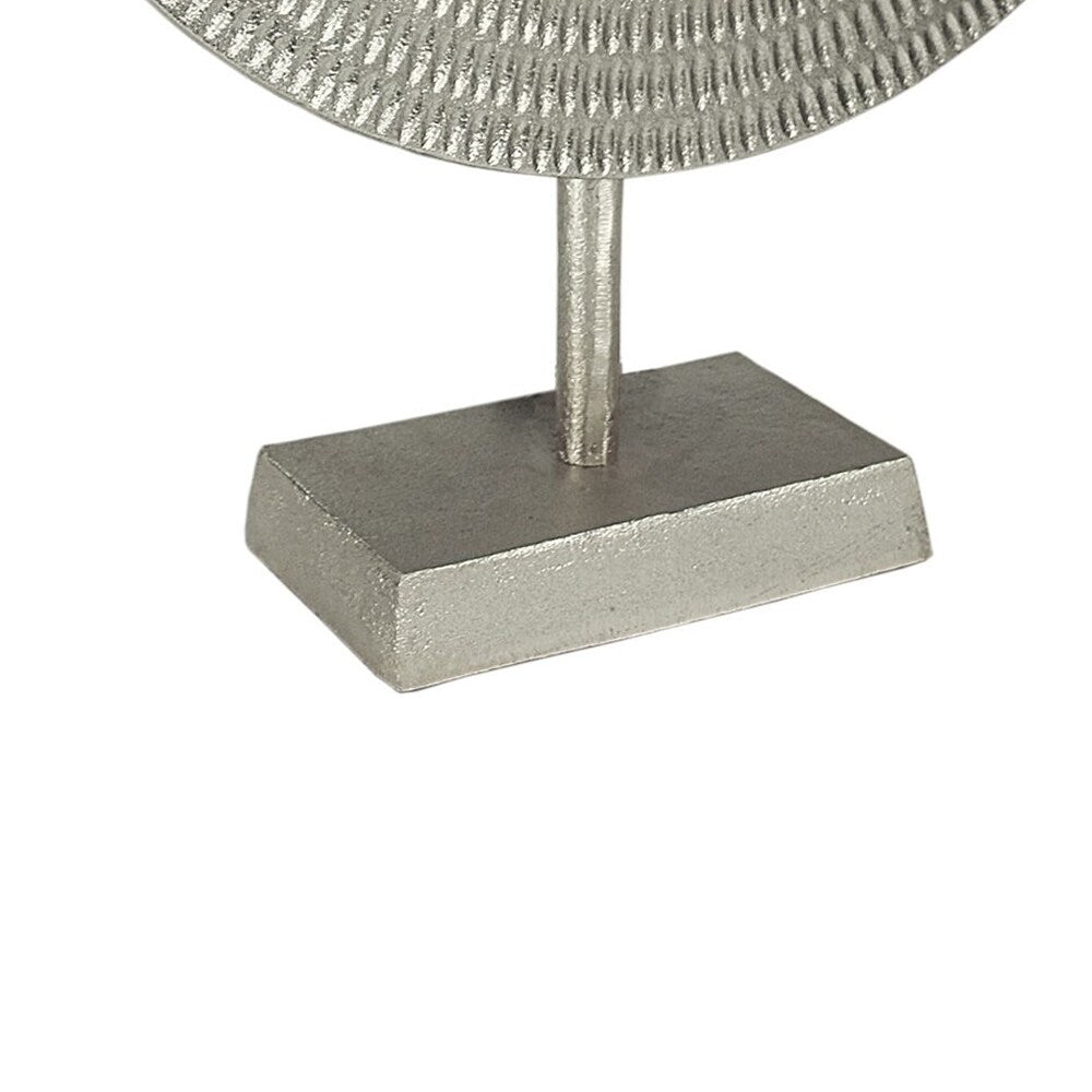Metal Disc Table Decor with Textured Details, Silver