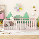 Metal Floor Bed Frame with Fence and Door