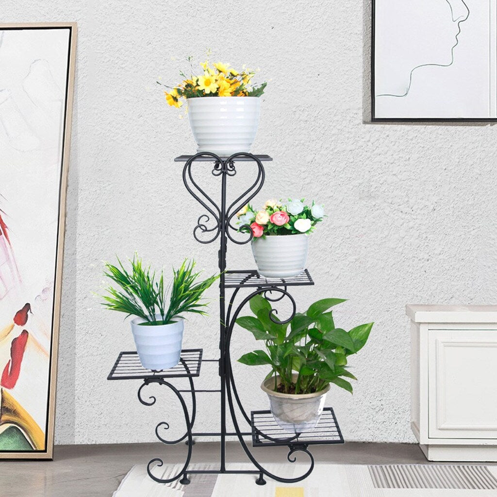 Metal Flower Holder Pot Stand 4 Tier Garden Decoration Display 4 Layer Planter