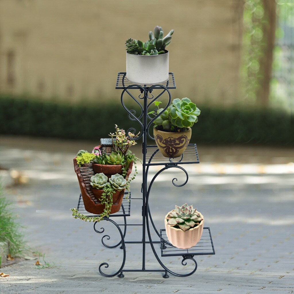 Metal Flower Holder Pot Stand 4 Tier Garden Decoration Display 4 Layer Planter