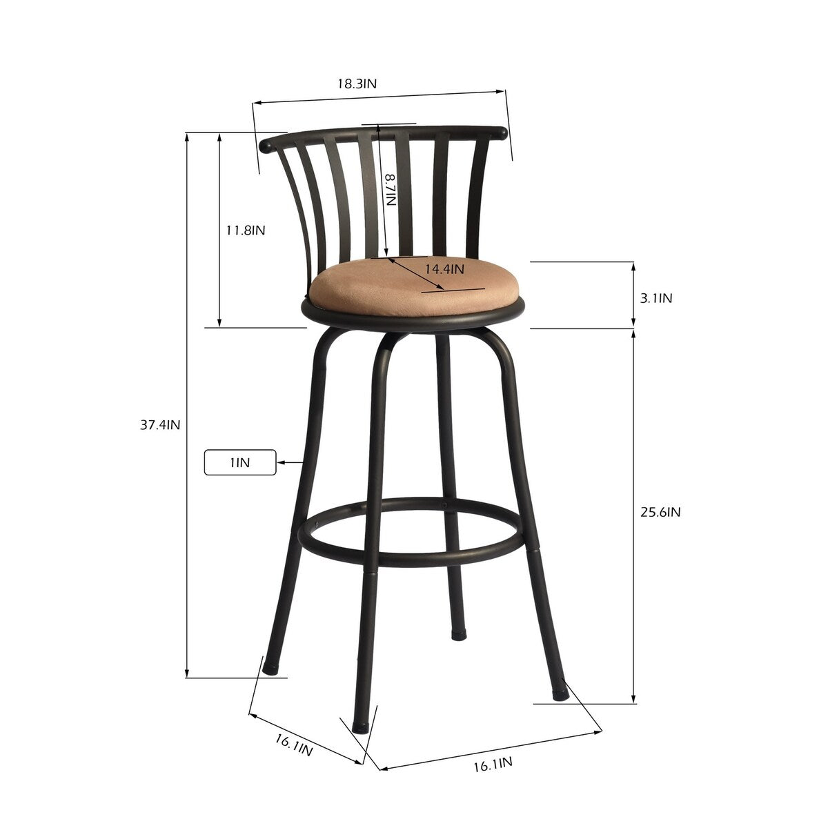 Metal Frame 29'' Swivel Counter Height Bar Stools Set of 2 Metal Frame for Living Room, Kitchen Bar Counter, Brown